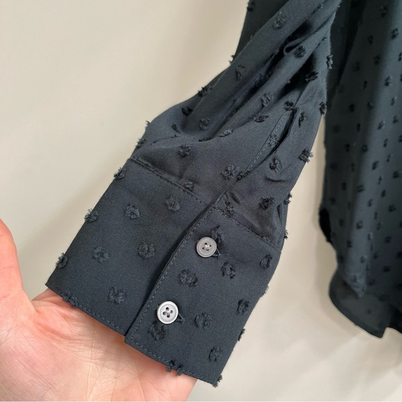Ann Taylor LOFT Pine Needle Forest Green Ruffle Collar Shirt Swiss Dot Medium - Picture 6 of 8